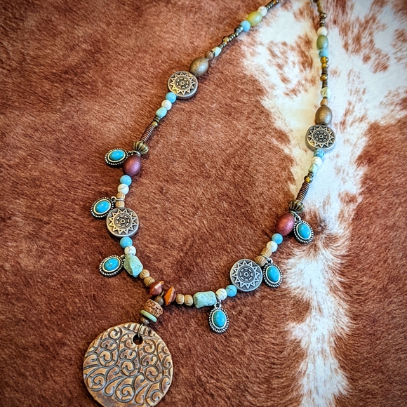 NWT Handcrafted Beaded Boho With Turquoise Color Stone and Multi Colored Beads - Picture 11 of 11